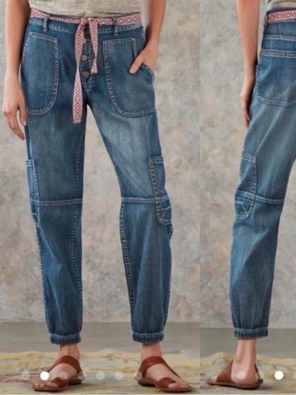 Sundance Blue Denim Ankle Cargo Jogger Jeans